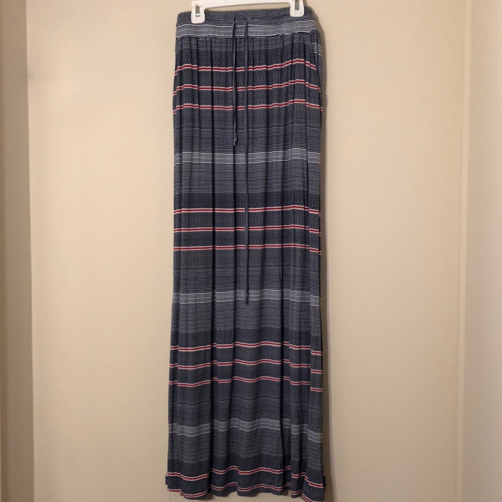 Red white & blue maxi skirt with slits & pockets